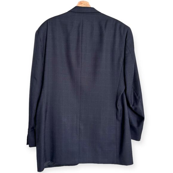 Tommy Hilfiger 100% Wool Navy Blue Windowpane Plaid Three Button Blazer Mens 42R - Picture 2 of 12